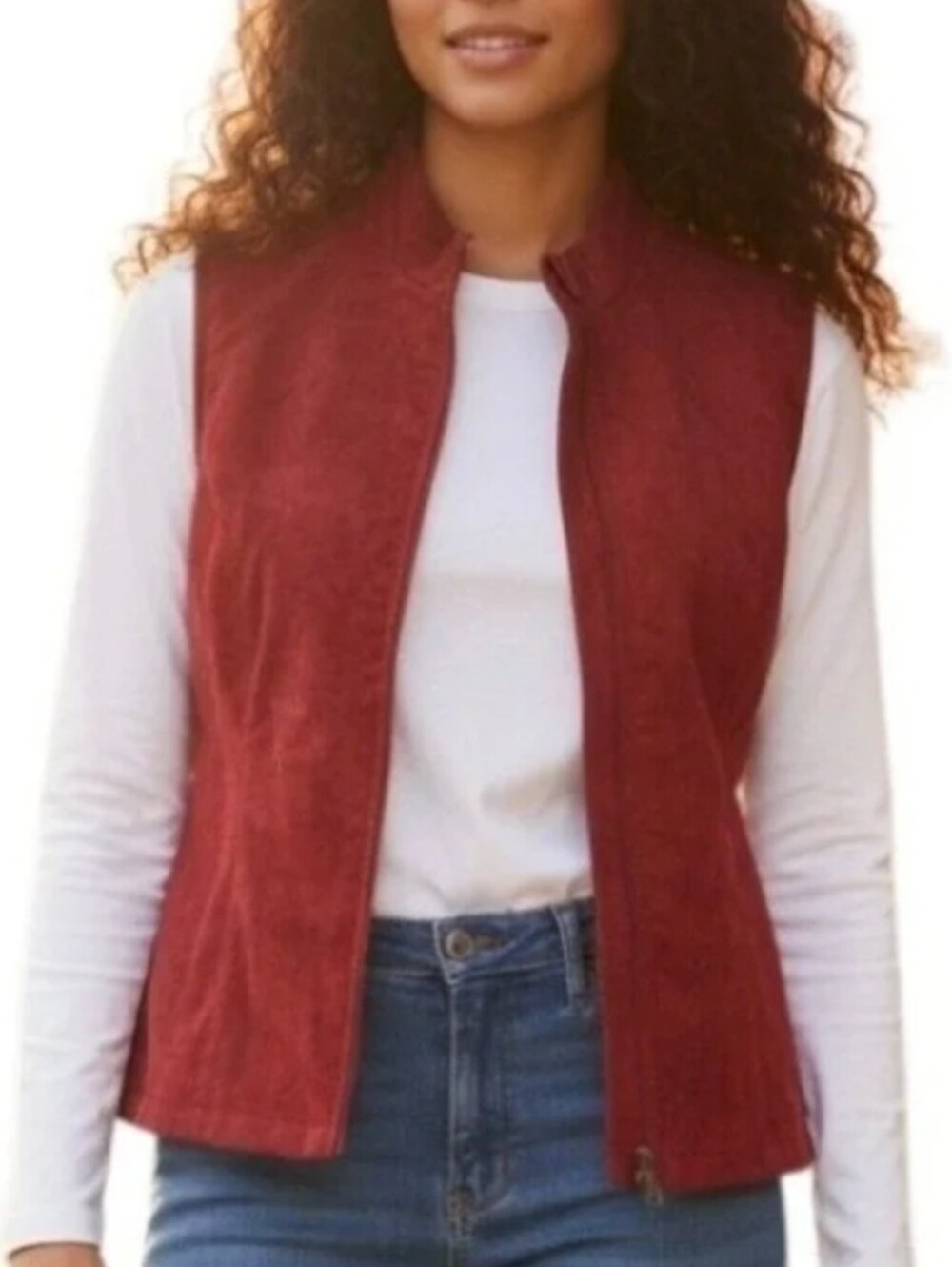 Monterey Club Women’s M Rust Suede-Look Zip Front Vest